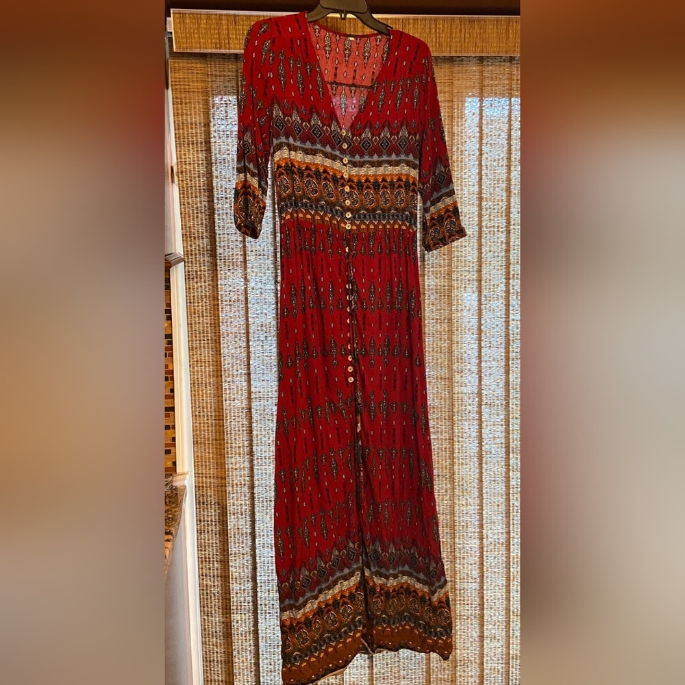 Bohemian Maxi Dress Red dress V-neck